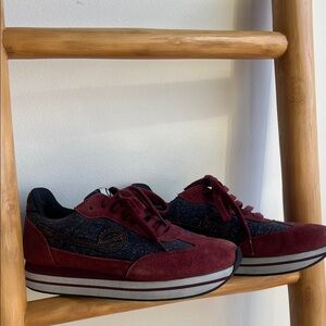 Women's French Burgundy Sneakers with Blue Accents